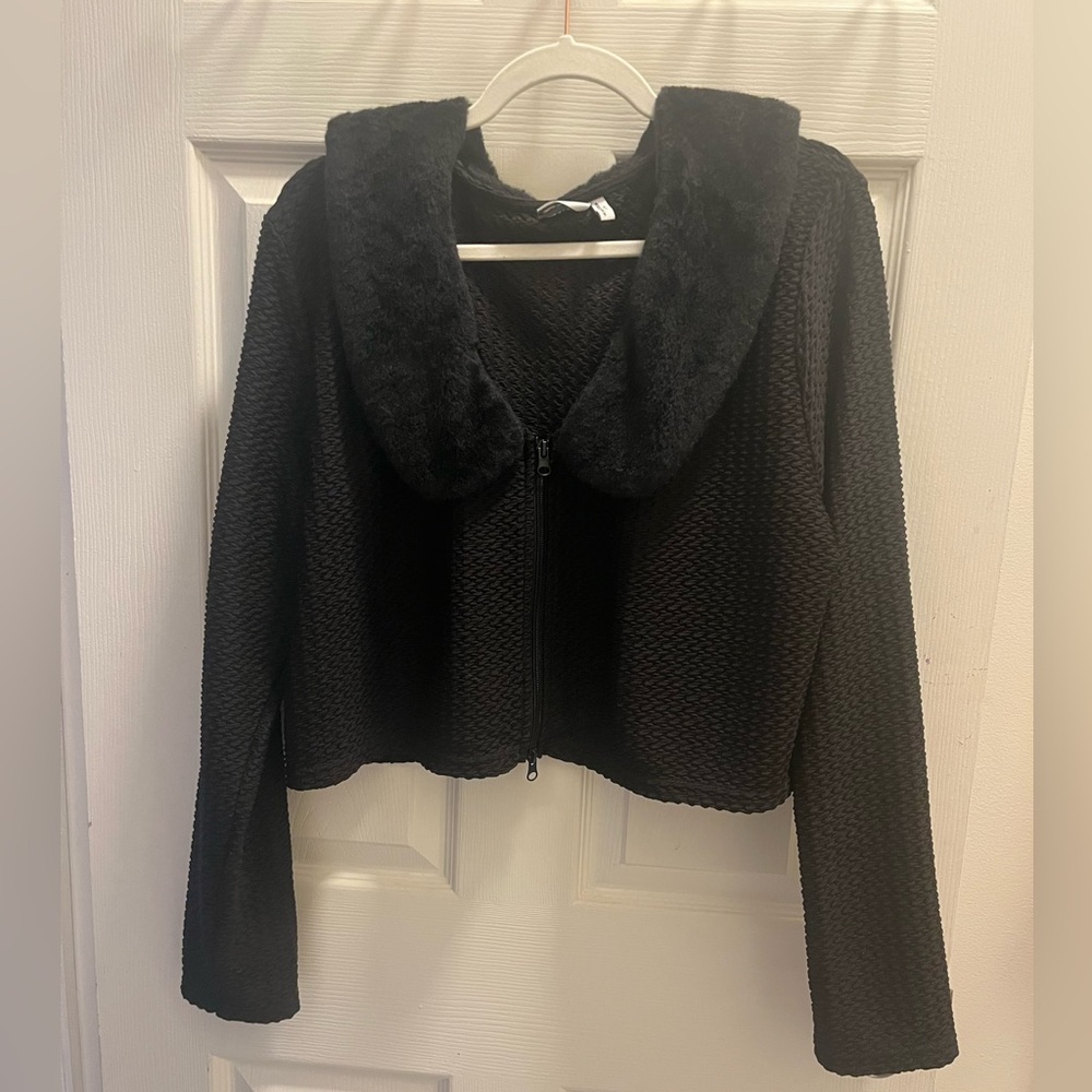 ASOS DESIGN Curve faux fur collar cardigan in black